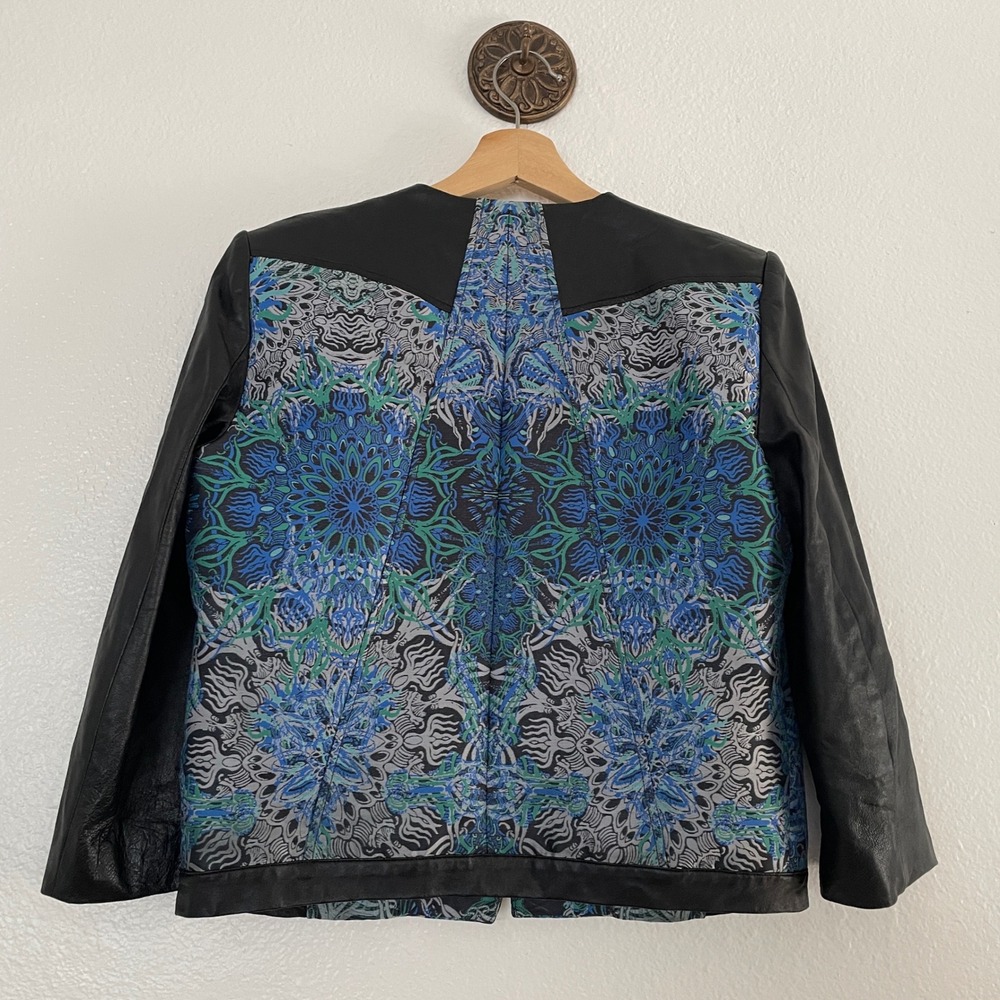 Helmut Lang for Intermix Lamb Leather Jacket Size 2 Print Pattern Blue Green